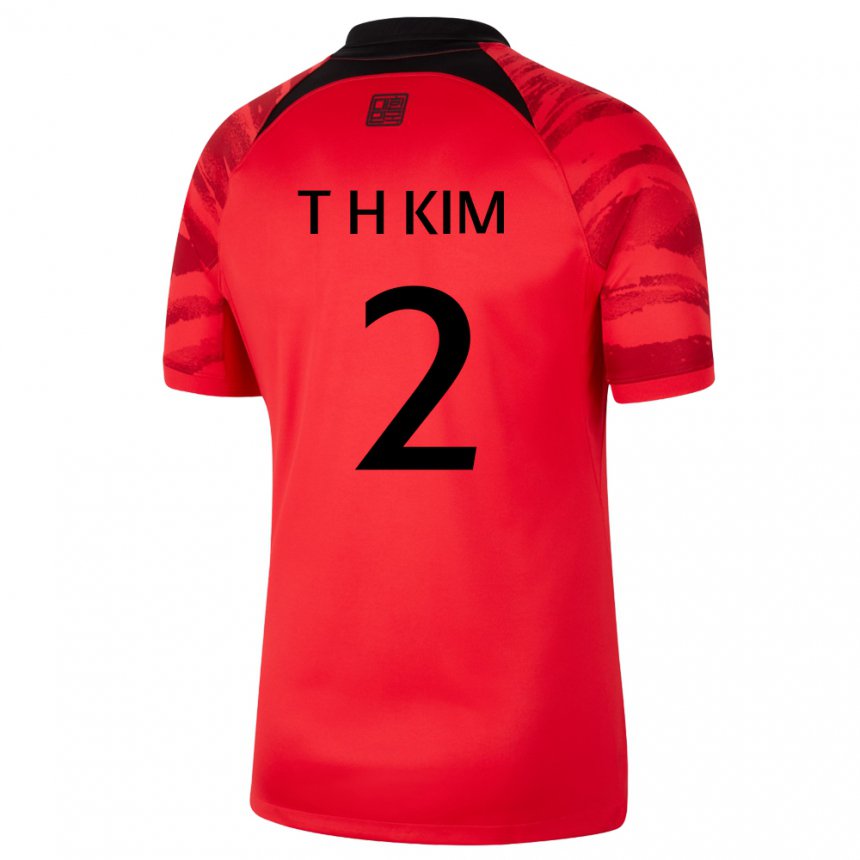 Kinder Südkoreanische Tae-hwan Kim #2 Rot Schwarz Heimtrikot Trikot 22-24 T-shirt Österreich