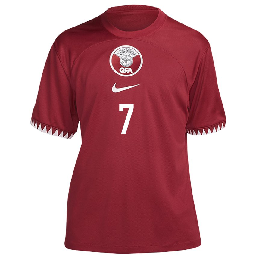 Kinder Katarische Ahmed Alaaeldin #7 Kastanienbraun Heimtrikot Trikot 22-24 T-shirt Österreich