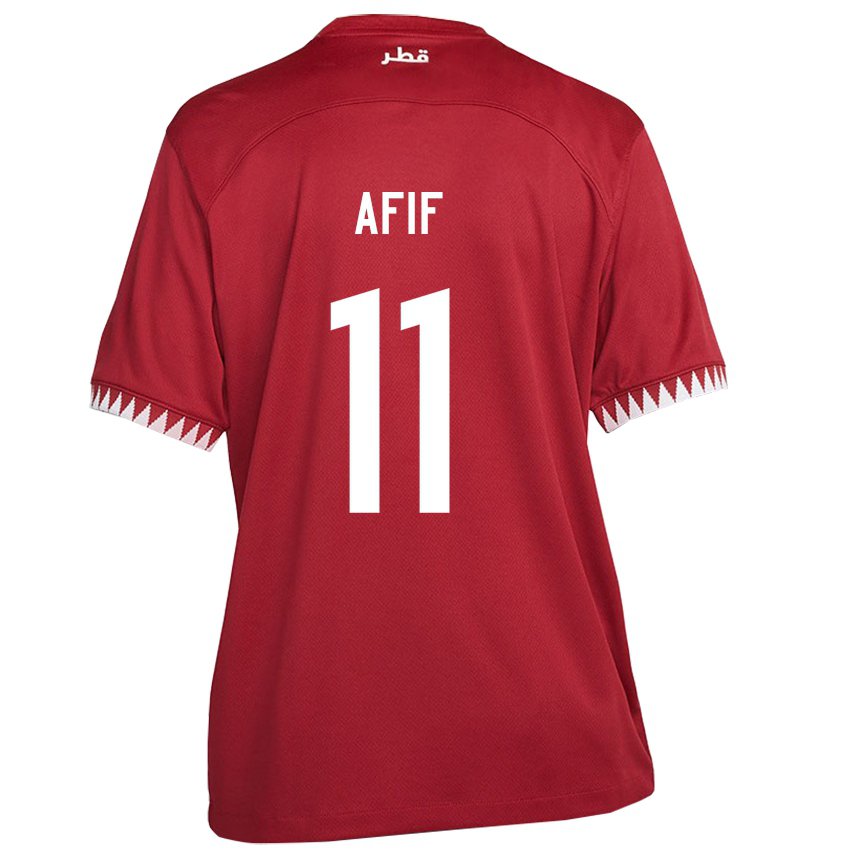 Kinder Katarische Akram Afif #11 Kastanienbraun Heimtrikot Trikot 22-24 T-shirt Österreich