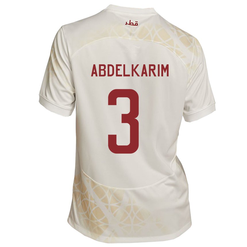 Kinder Katarische Abdelkarim Hassan #3 Goldbeige Auswärtstrikot Trikot 22-24 T-shirt Österreich