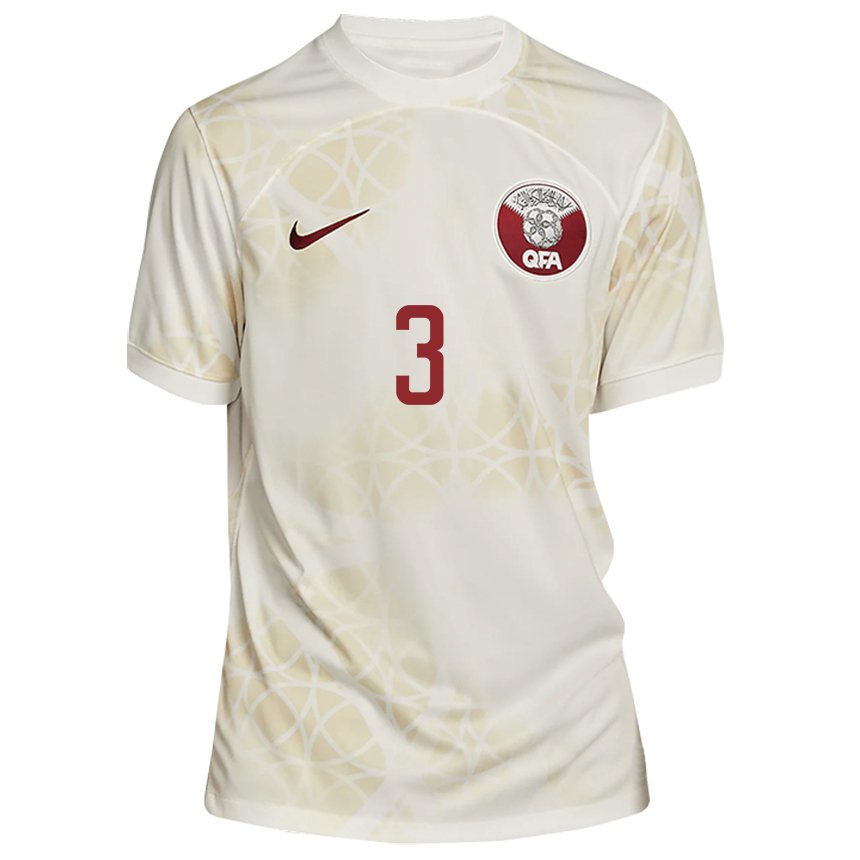 Kinder Katarische Abdelkarim Hassan #3 Goldbeige Auswärtstrikot Trikot 22-24 T-shirt Österreich