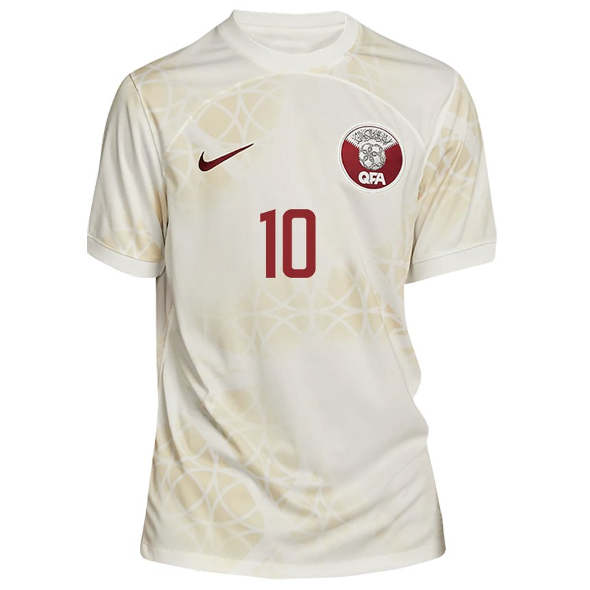 Kinder Katarische Hasan Al Haydos #10 Goldbeige Auswärtstrikot Trikot 22-24 T-shirt Österreich