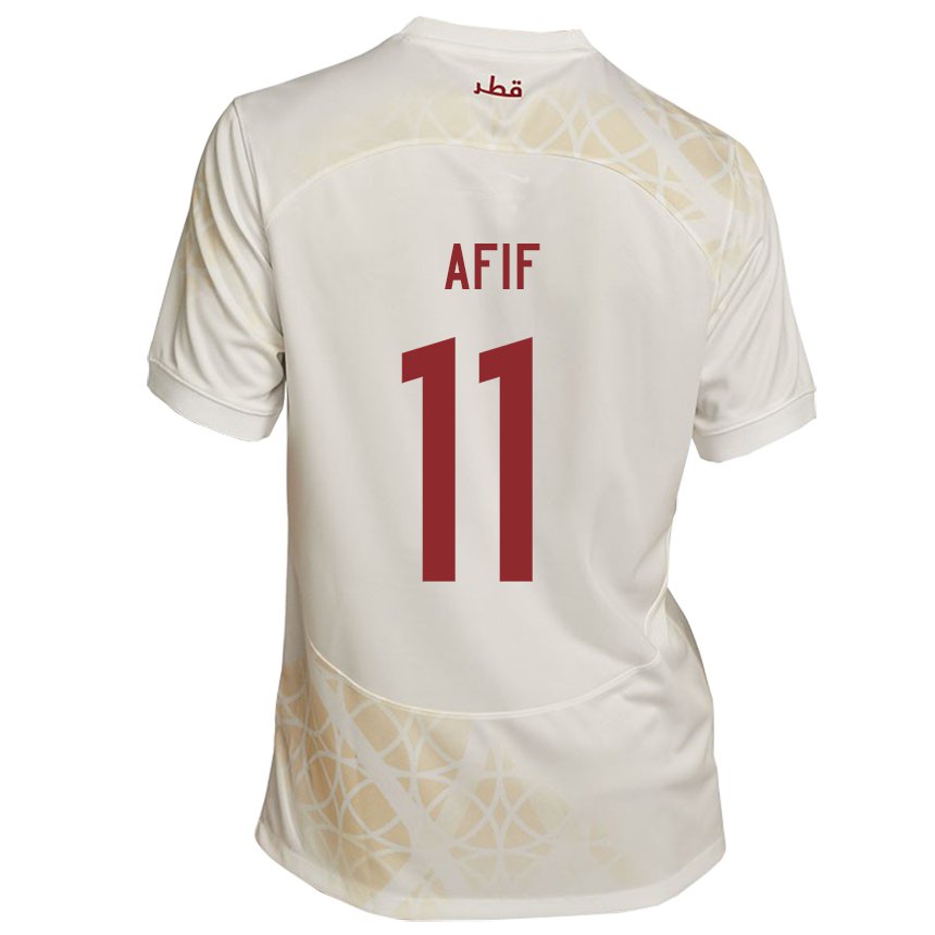 Kinder Katarische Akram Afif #11 Goldbeige Auswärtstrikot Trikot 22-24 T-shirt Österreich