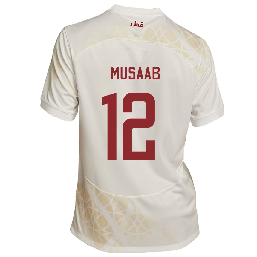 Kinder Katarische Musaab Khidir #12 Goldbeige Auswärtstrikot Trikot 22-24 T-shirt Österreich