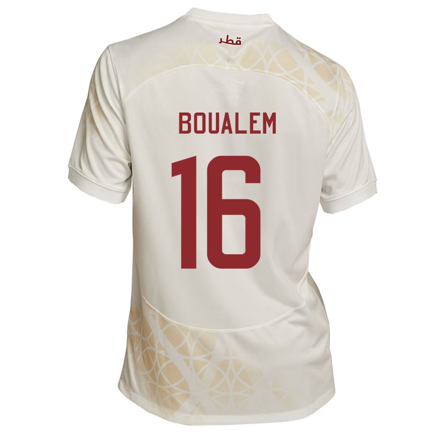 Kinder Katarische Boualem Khoukhi #16 Goldbeige Auswärtstrikot Trikot 22-24 T-shirt Österreich