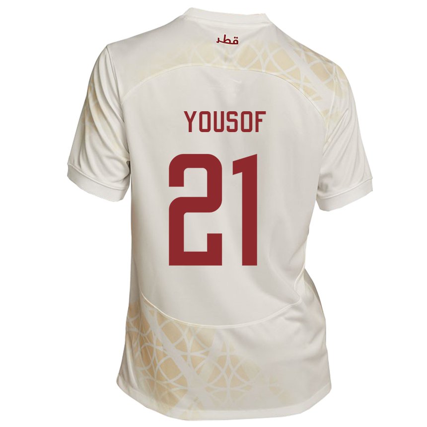 Kinder Katarische Yousof Hassan #21 Goldbeige Auswärtstrikot Trikot 22-24 T-shirt Österreich