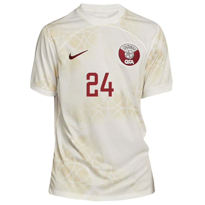 Kinder Katarische Naif Abdulraheem Al Hadhrami #24 Goldbeige Auswärtstrikot Trikot 22-24 T-shirt Österreich