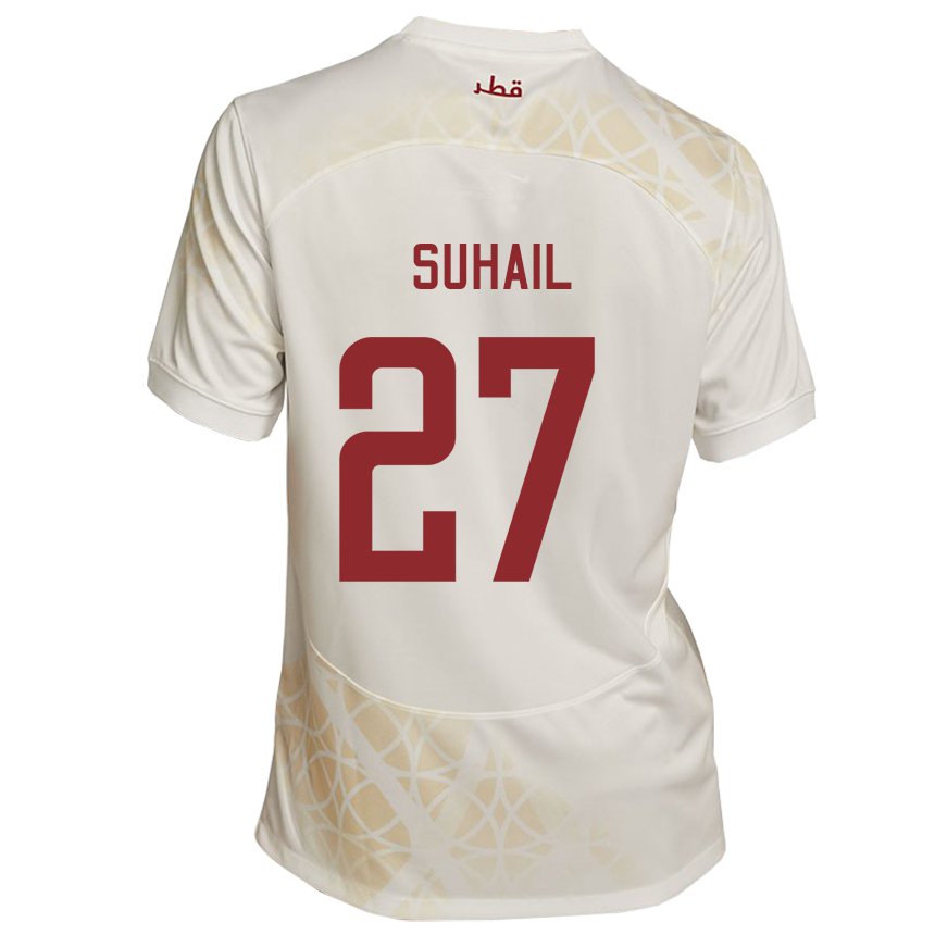 Kinder Katarische Ahmed Suhail #27 Goldbeige Auswärtstrikot Trikot 22-24 T-shirt Österreich