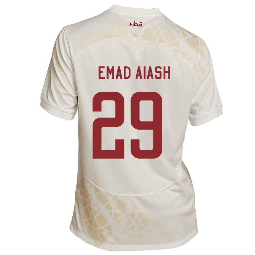 Kinder Katarische Mohamed Emad Aiash #29 Goldbeige Auswärtstrikot Trikot 22-24 T-shirt Österreich