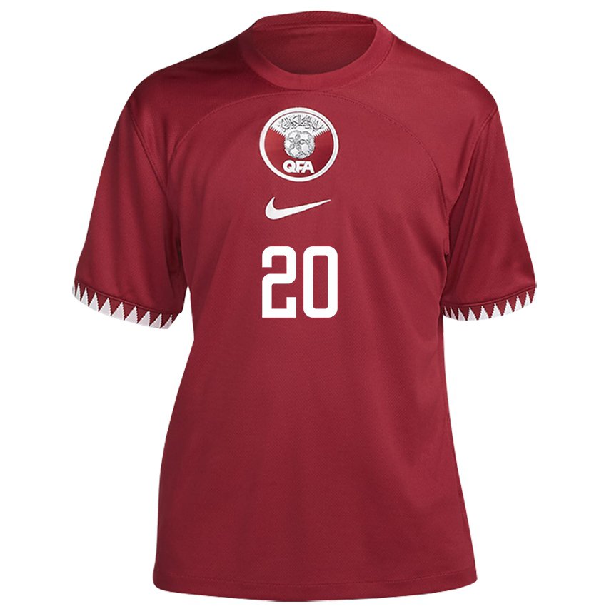 Herren Katarische Salem Al Hajri #20 Kastanienbraun Heimtrikot Trikot 22-24 T-shirt Österreich