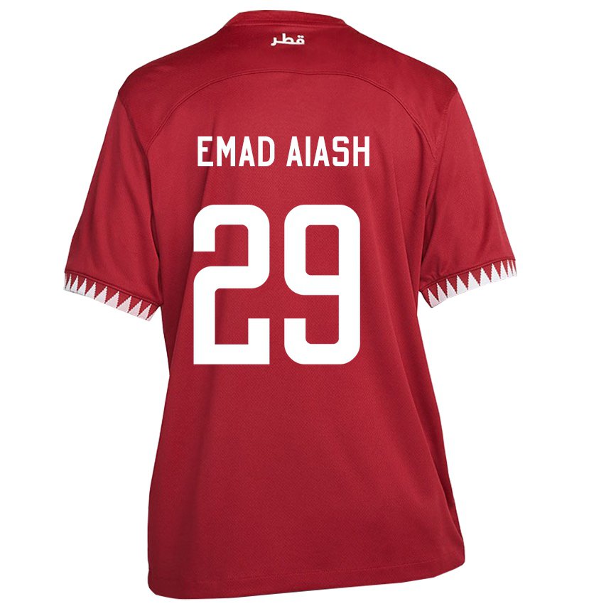 Herren Katarische Mohamed Emad Aiash #29 Kastanienbraun Heimtrikot Trikot 22-24 T-shirt Österreich