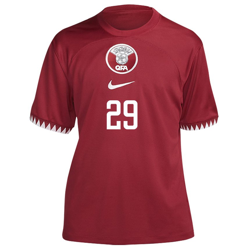 Herren Katarische Mohamed Emad Aiash #29 Kastanienbraun Heimtrikot Trikot 22-24 T-shirt Österreich