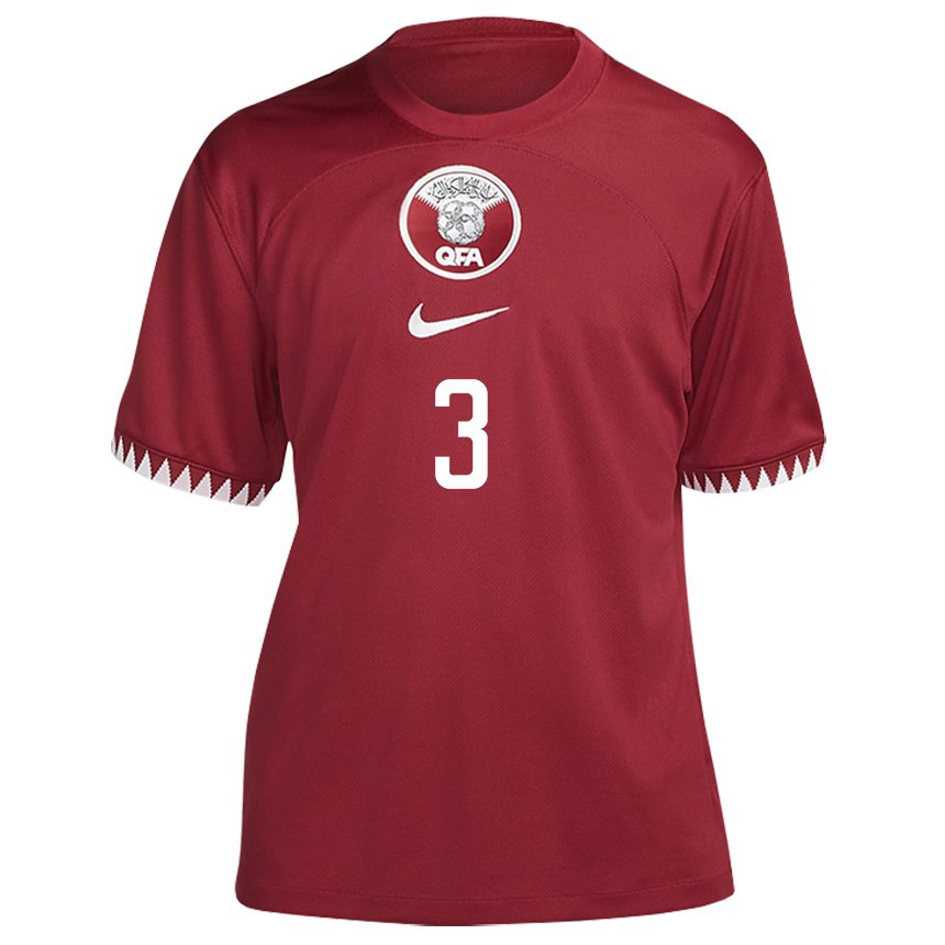 Damen Katarische Abdelkarim Hassan #3 Kastanienbraun Heimtrikot Trikot 22-24 T-shirt Österreich