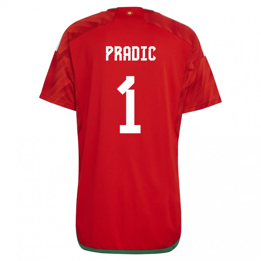 Kinder Walisische James Pradic #1 Rot Heimtrikot Trikot 22-24 T-shirt Österreich