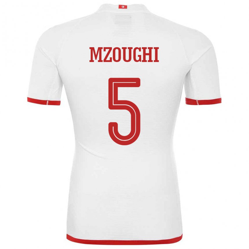 Herren Tunesische Iskander Mzoughi #5 Weiß Auswärtstrikot Trikot 22-24 T-shirt Österreich