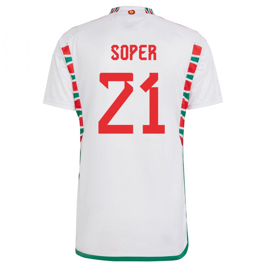 Herren Walisische Poppy Soper #21 Weiß Auswärtstrikot Trikot 22-24 T-shirt Österreich