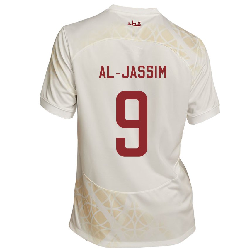 Damen Katarische Kholoud Al Jassim #9 Goldbeige Auswärtstrikot Trikot 22-24 T-shirt Österreich