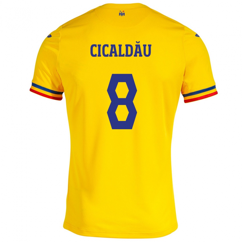 Kinder Rumänische Alexandru Cicâldău #8 Gelb Heimtrikot Trikot 24-26 T-Shirt Österreich