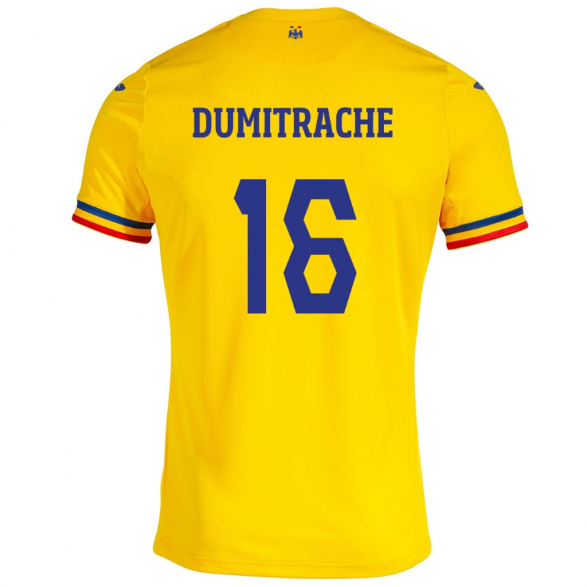 Kinder Rumänische Valentin Dumitrache #16 Gelb Heimtrikot Trikot 24-26 T-Shirt Österreich