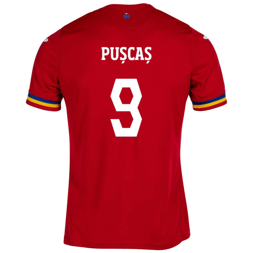 Kinder Rumänische George Pușcaș #9 Rot Auswärtstrikot Trikot 24-26 T-Shirt Österreich