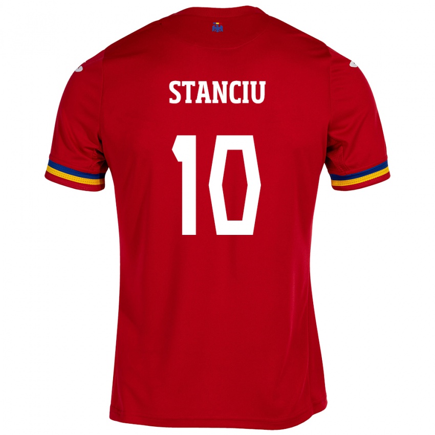 Kinder Rumänische Nicolae Stanciu #10 Rot Auswärtstrikot Trikot 24-26 T-Shirt Österreich