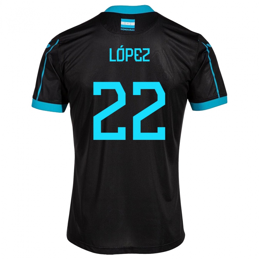 Kinder Honduras Luis López #22 Schwarz Auswärtstrikot Trikot 24-26 T-Shirt Österreich