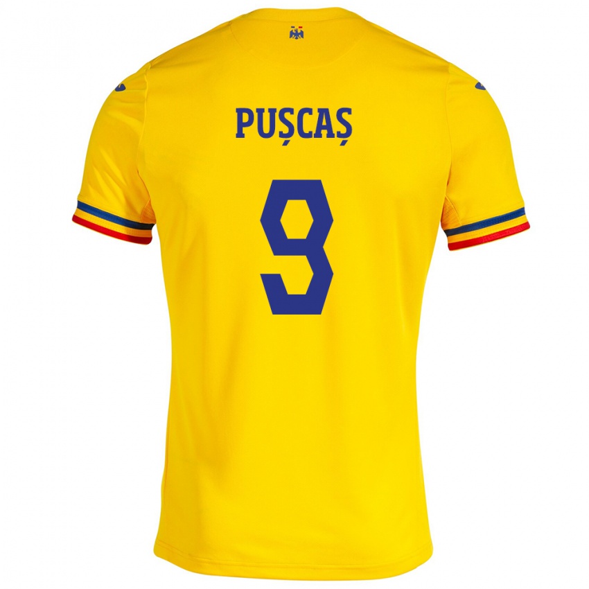 Herren Rumänische George Pușcaș #9 Gelb Heimtrikot Trikot 24-26 T-Shirt Österreich