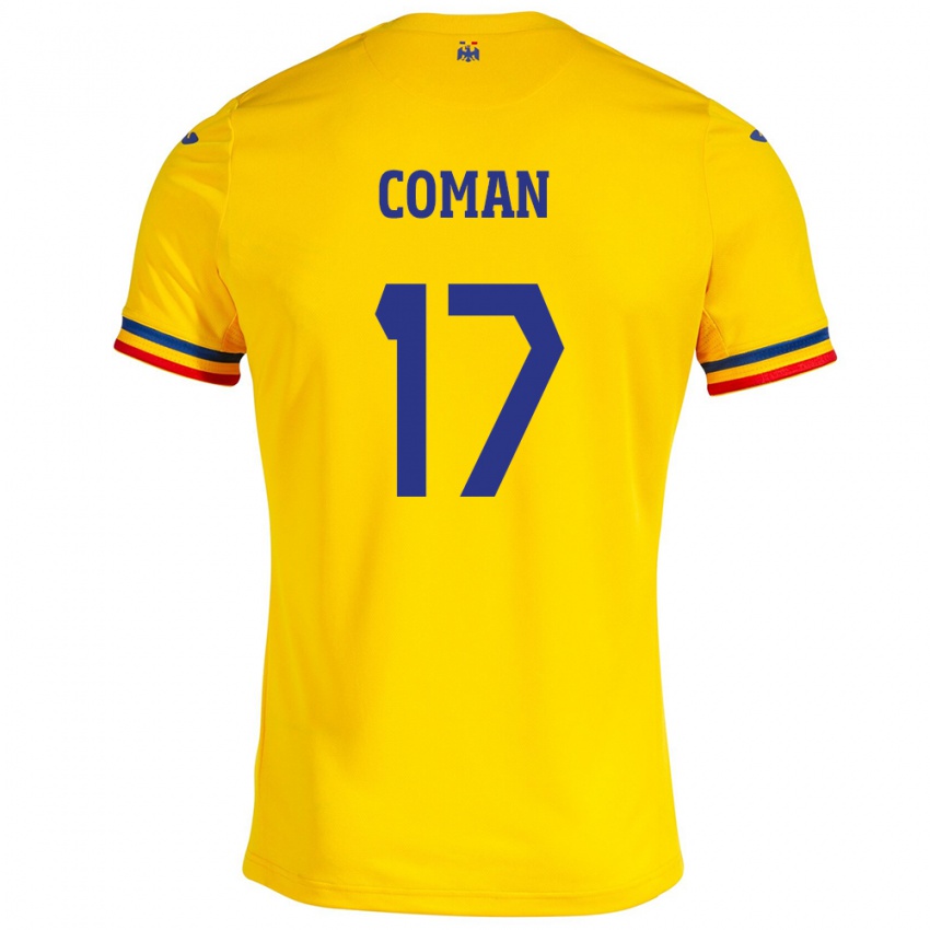 Herren Rumänische Florinel Coman #17 Gelb Heimtrikot Trikot 24-26 T-Shirt Österreich