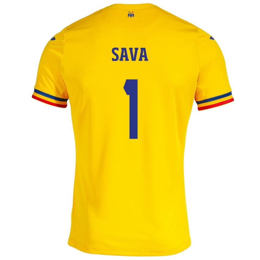 Herren Rumänische Răzvan Sava #1 Gelb Heimtrikot Trikot 24-26 T-Shirt Österreich
