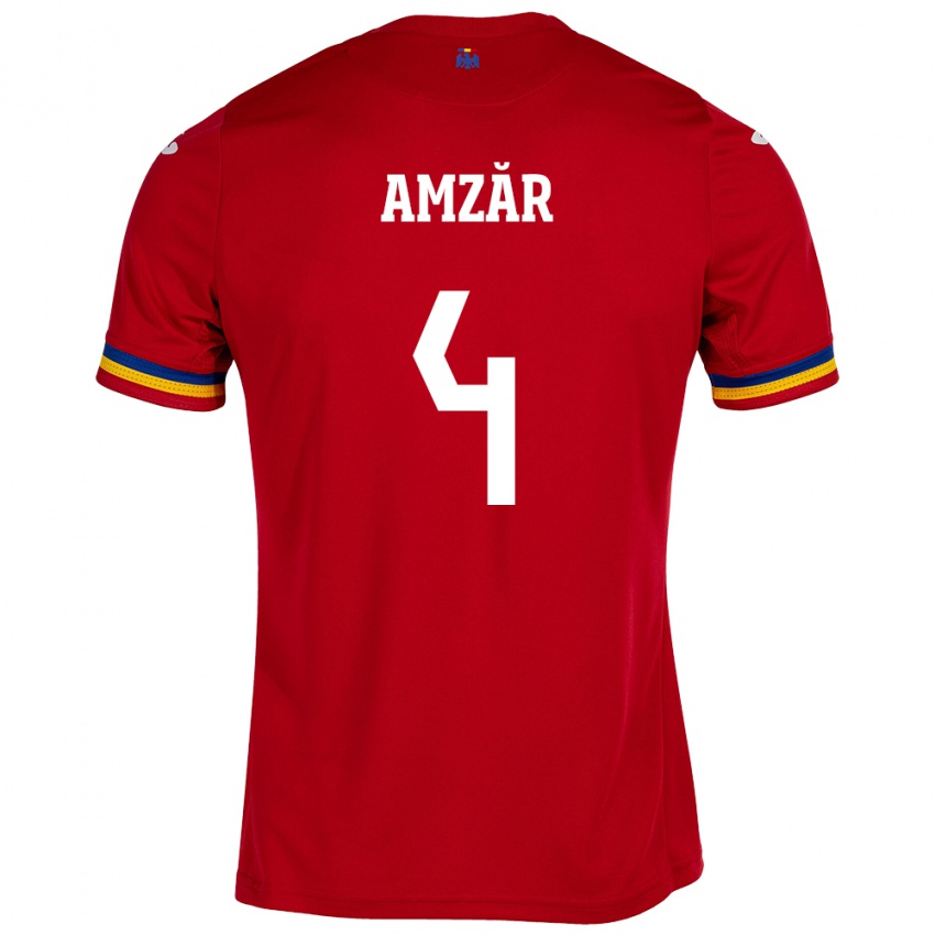 Herren Rumänische Costin Amzăr #4 Rot Auswärtstrikot Trikot 24-26 T-Shirt Österreich