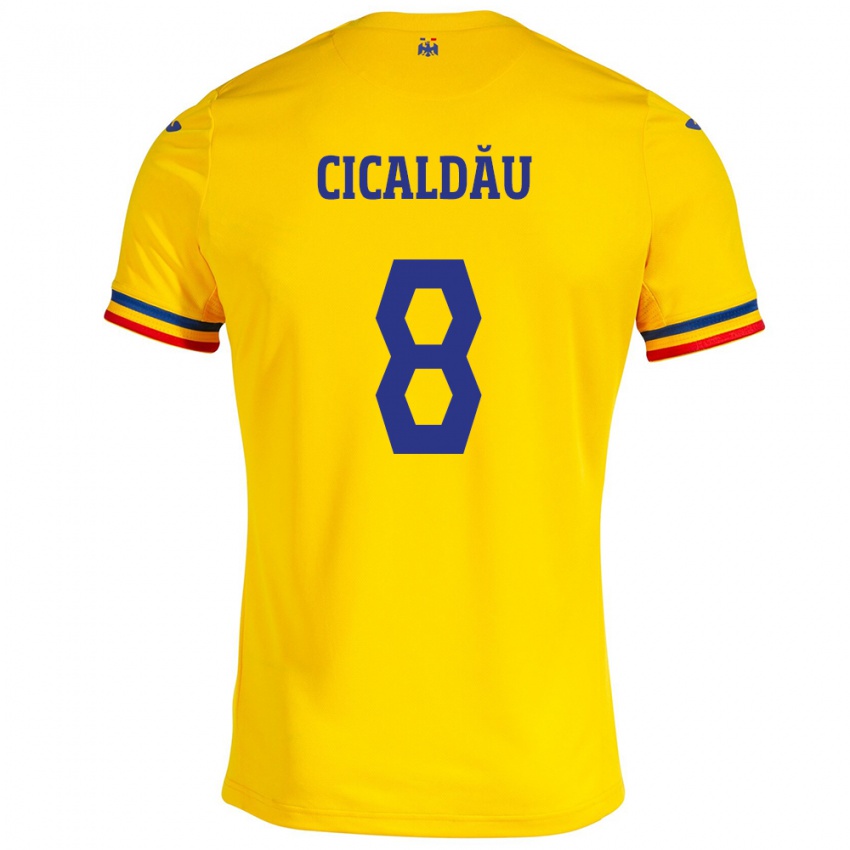 Damen Rumänische Alexandru Cicâldău #8 Gelb Heimtrikot Trikot 24-26 T-Shirt Österreich