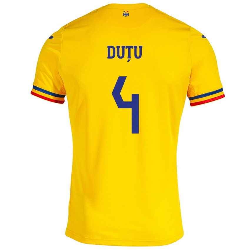 Damen Rumänische Ștefan Duțu #4 Gelb Heimtrikot Trikot 24-26 T-Shirt Österreich