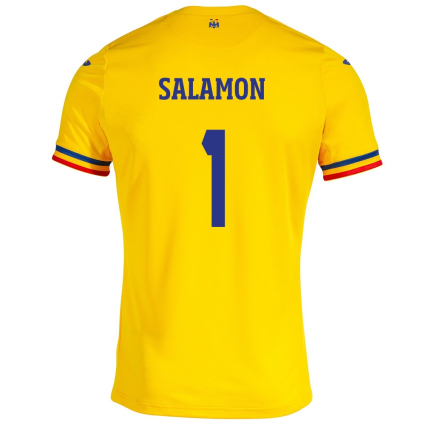 Damen Rumänische Szidonia Salamon #1 Gelb Heimtrikot Trikot 24-26 T-Shirt Österreich