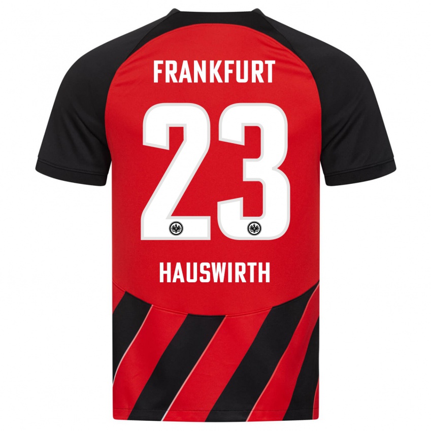 Kinder Max Hauswirth #23 Rot Schwarz Heimtrikot Trikot 2023/24 T-Shirt Österreich