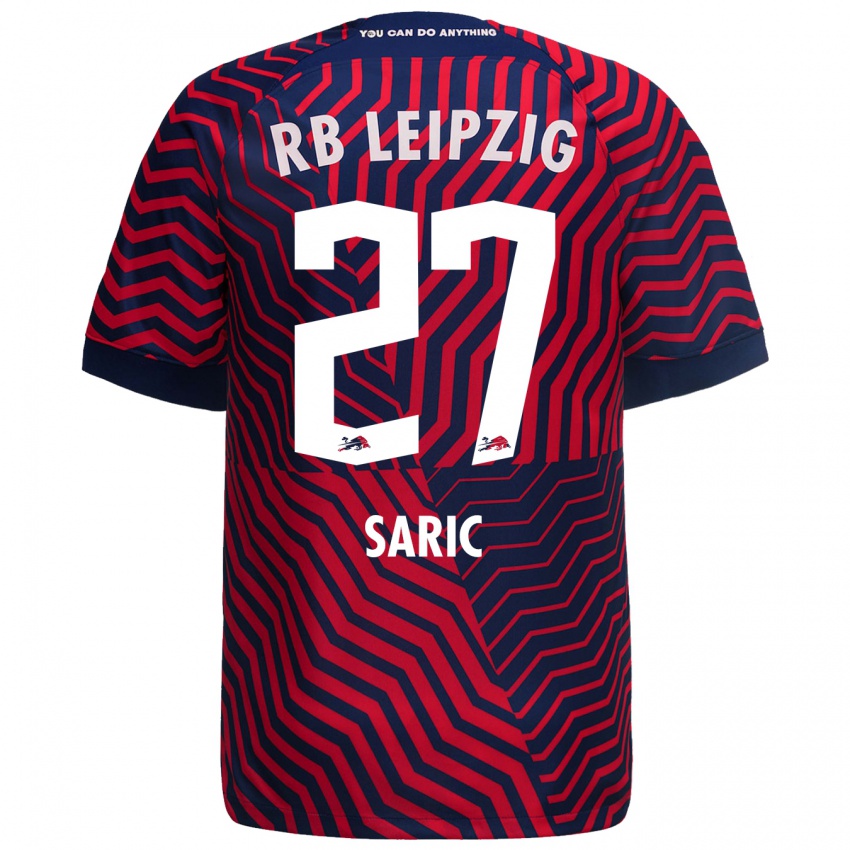 Kinder Lucio Saric #27 Blau Rot Auswärtstrikot Trikot 2023/24 T-Shirt Österreich