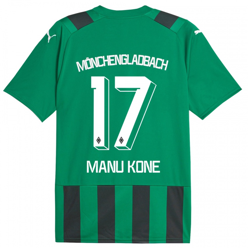 Kinder Manu Koné #17 Schwarz Grün Auswärtstrikot Trikot 2023/24 T-Shirt Österreich