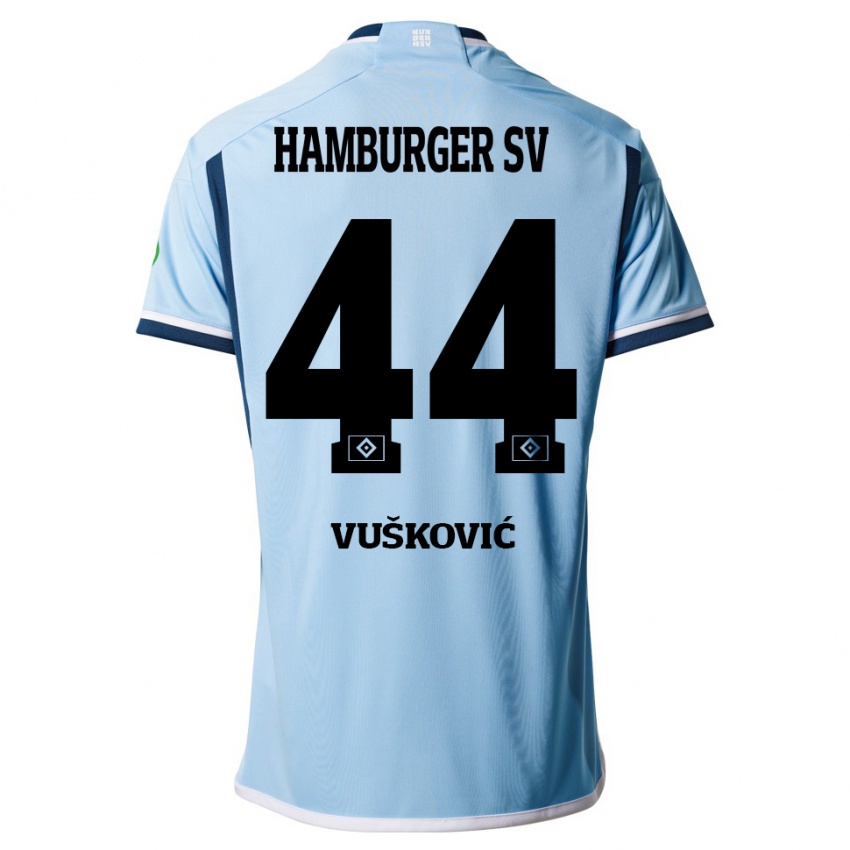 Kinder Mario Vuskovic #44 Blau Auswärtstrikot Trikot 2023/24 T-Shirt Österreich