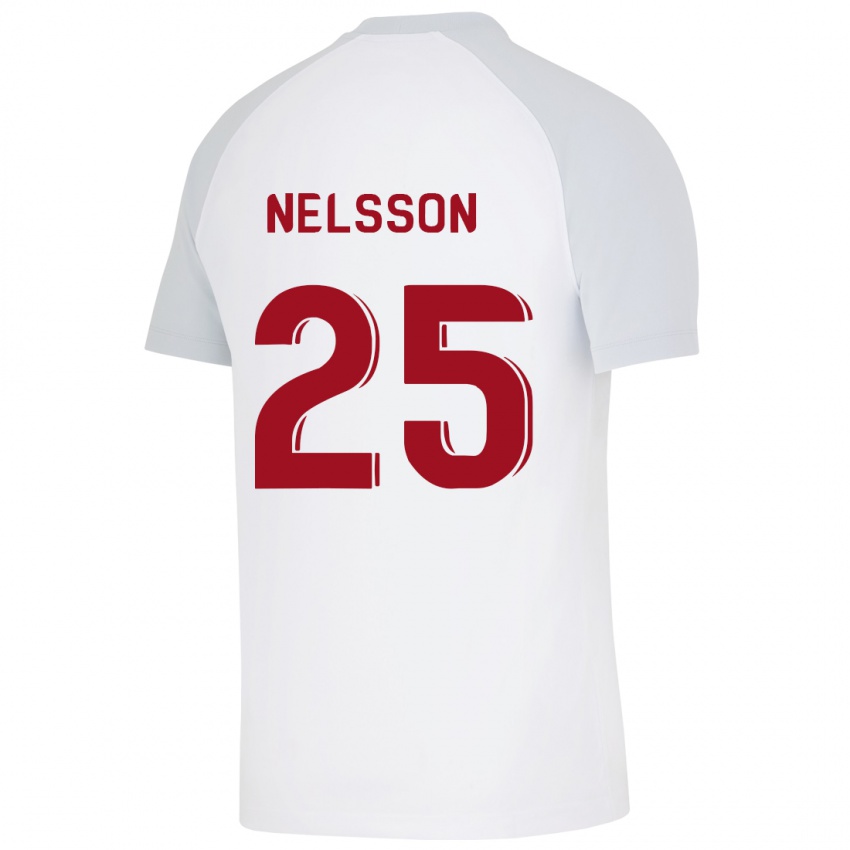 Kinder Victor Nelsson #25 Weiß Auswärtstrikot Trikot 2023/24 T-Shirt Österreich