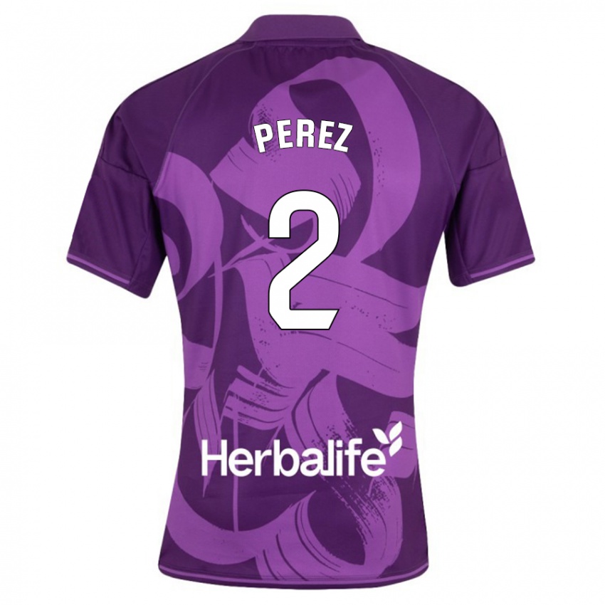 Kinder Iker Pérez #2 Violett Auswärtstrikot Trikot 2023/24 T-Shirt Österreich