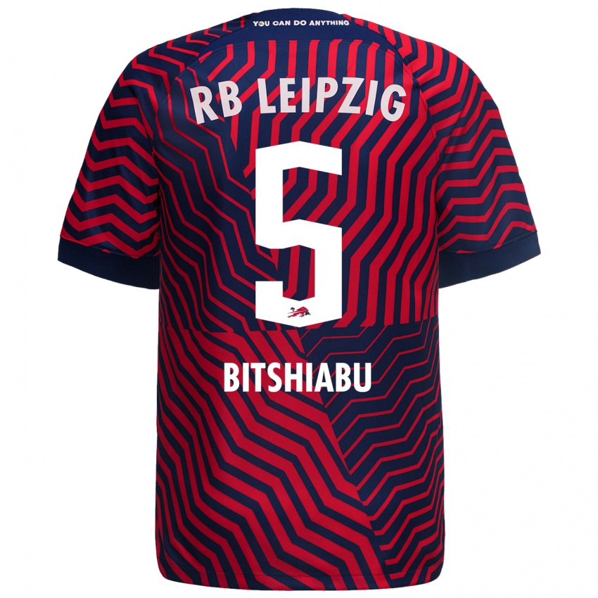 Herren El Chadaille Bitshiabu #5 Blau Rot Auswärtstrikot Trikot 2023/24 T-Shirt Österreich