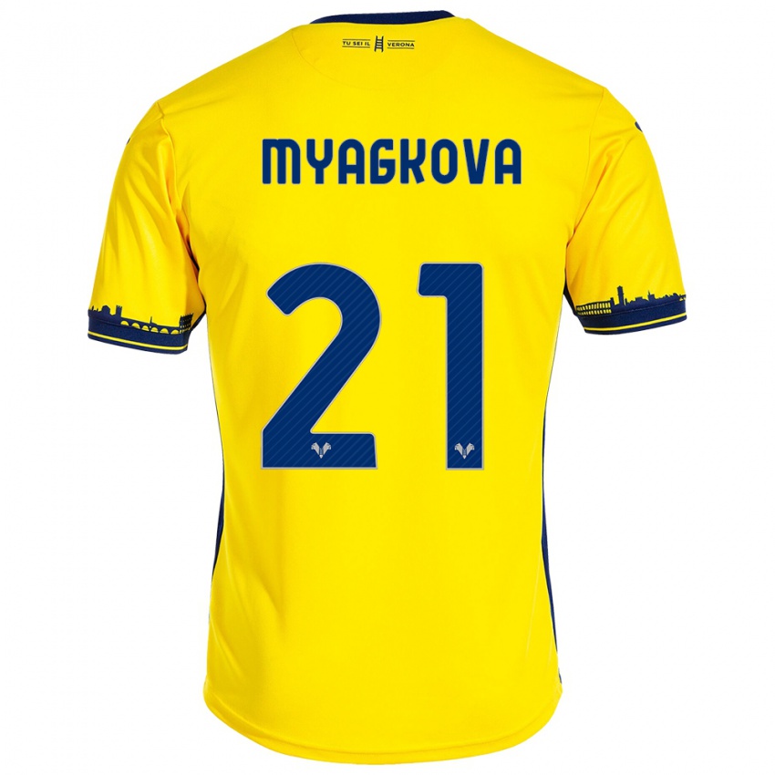 Kinder Alina Myagkova #21 Gelb Auswärtstrikot Trikot 2023/24 T-Shirt Österreich