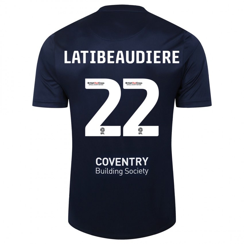 Kinder Joel Latibeaudiere #22 Rote Marine Auswärtstrikot Trikot 2023/24 T-Shirt Österreich