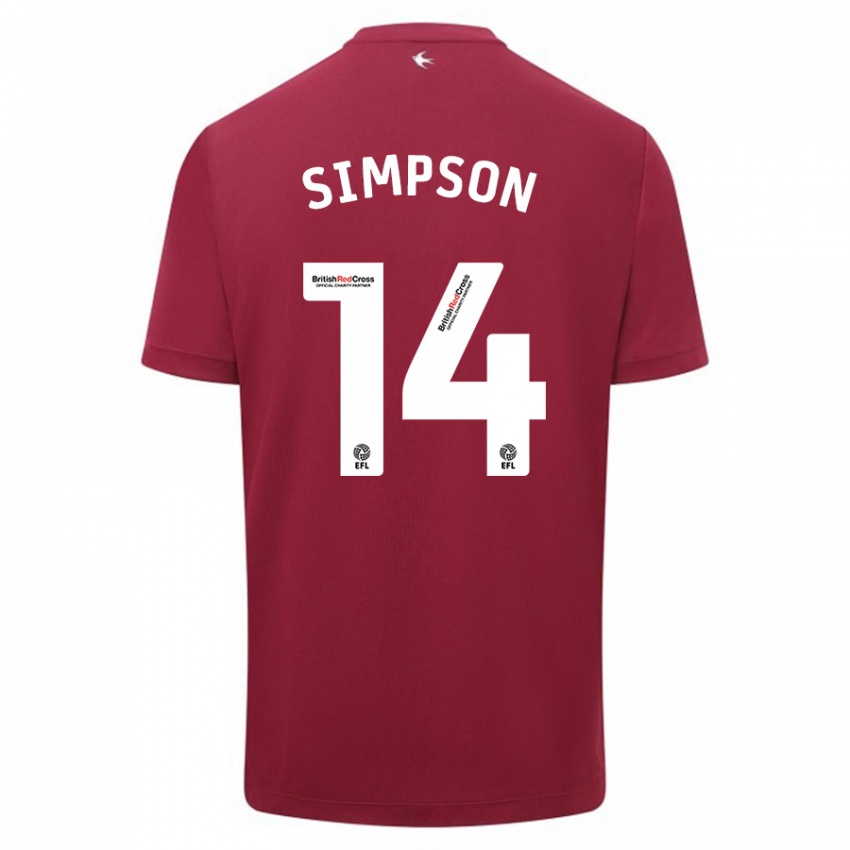 Kinder Jasmine Simpson #14 Rot Auswärtstrikot Trikot 2023/24 T-Shirt Österreich