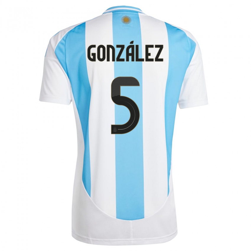 Kinder Argentinien Maximiliano Gonzalez #5 Weiß Blau Heimtrikot Trikot 24-26 T-Shirt Österreich