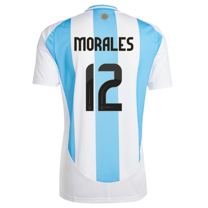 Kinder Argentinien Lautaro Morales #12 Weiß Blau Heimtrikot Trikot 24-26 T-Shirt Österreich