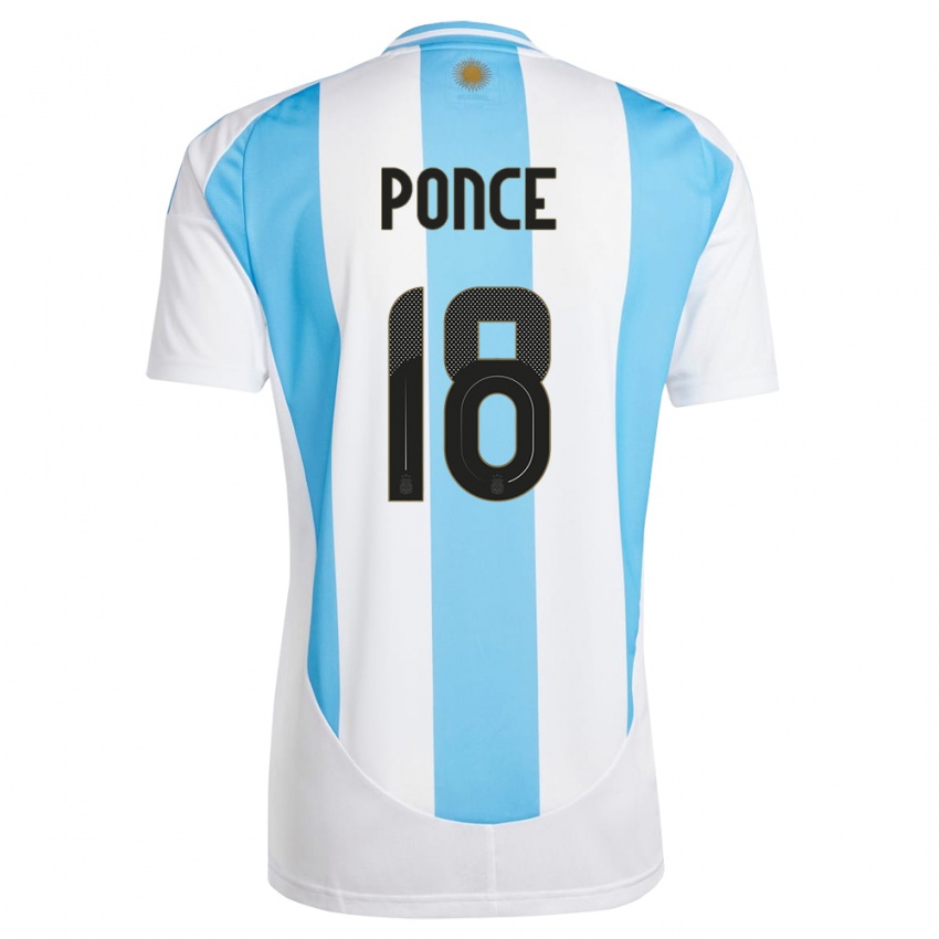 Kinder Argentinien Ezequiel Ponce #18 Weiß Blau Heimtrikot Trikot 24-26 T-Shirt Österreich