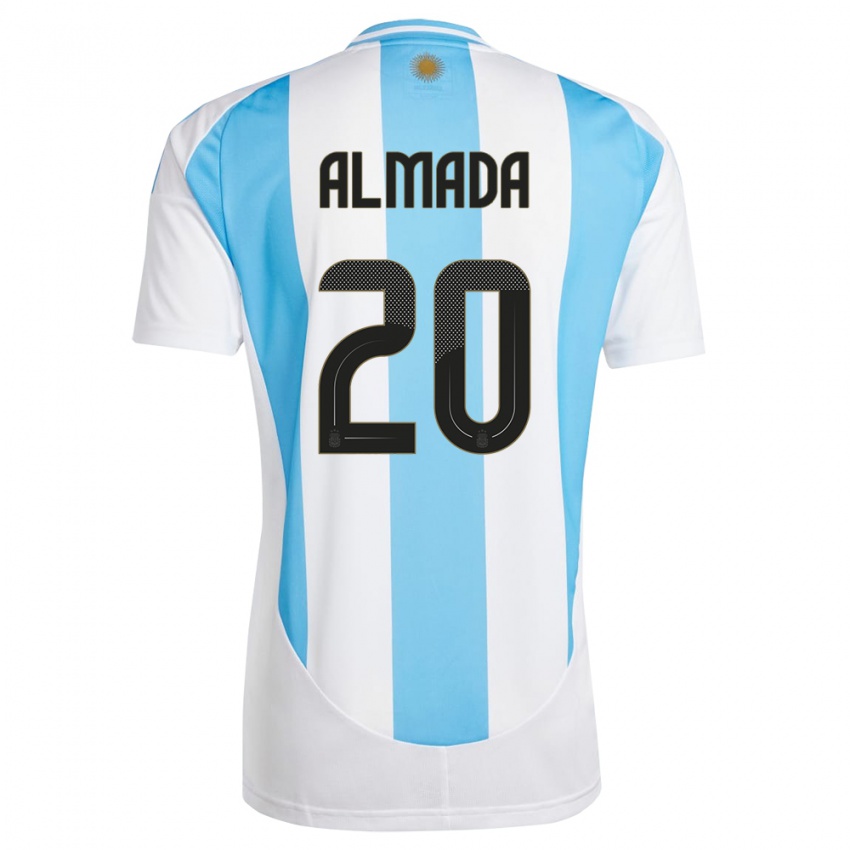Kinder Argentinien Thiago Almada #20 Weiß Blau Heimtrikot Trikot 24-26 T-Shirt Österreich