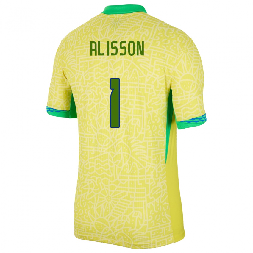 Kinder Brasilien Alisson #1 Gelb Heimtrikot Trikot 24-26 T-Shirt Österreich