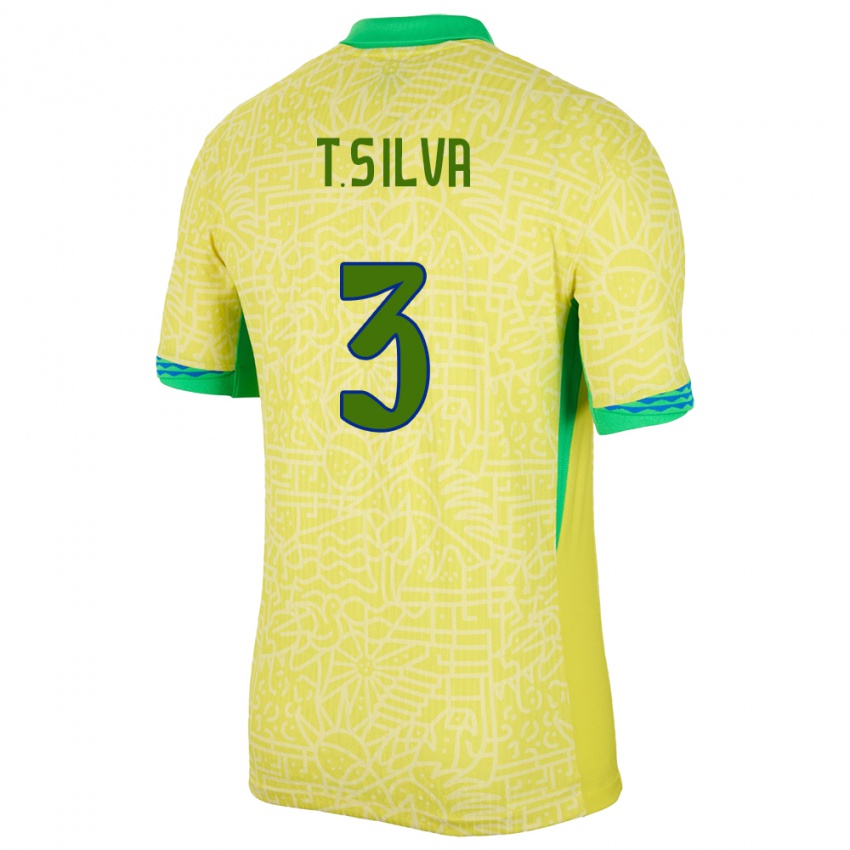 Kinder Brasilien Thiago Silva #3 Gelb Heimtrikot Trikot 24-26 T-Shirt Österreich