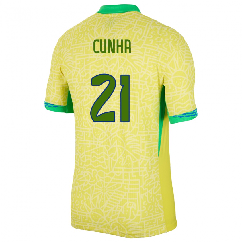 Kinder Brasilien Matheus Cunha #21 Gelb Heimtrikot Trikot 24-26 T-Shirt Österreich